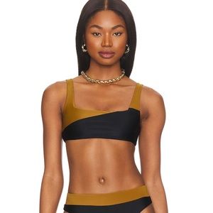 Camila Coelho Santos Top in Black and Tan Bathing Suit Top (NEW) Size XS